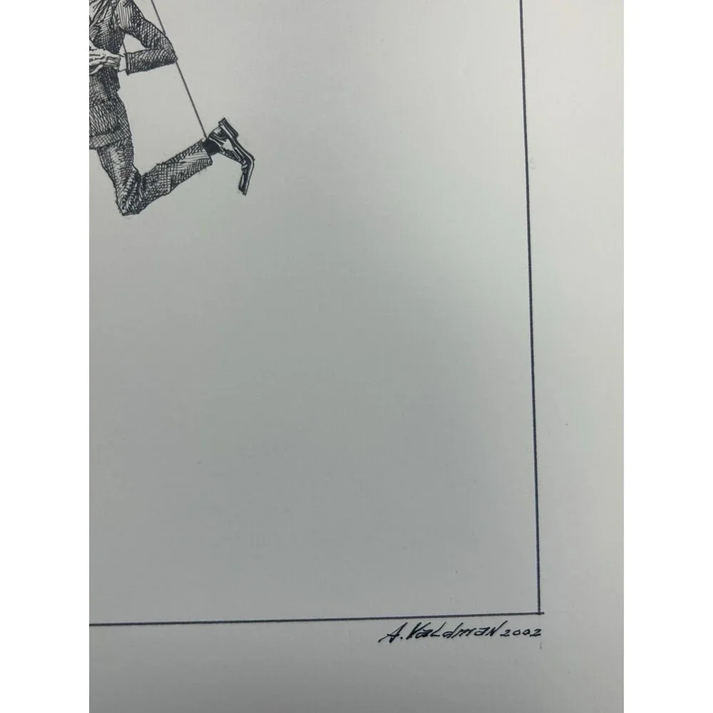 Original Alexander Valdman 2002 Pen & Ink Drawing - Puppet Master Woman on Lion